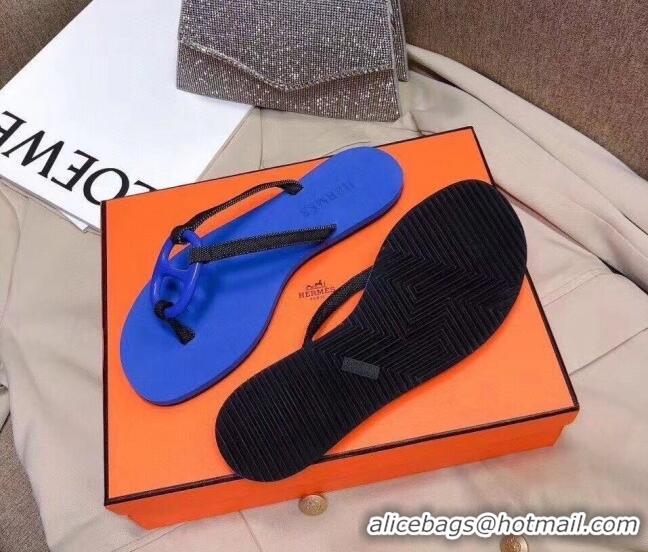 Grade Quality Hermes Beach Thong Slide Sandals 021706 Blue