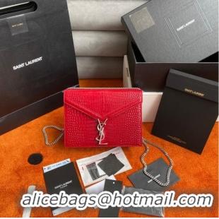 Buy Grade SAINT LAURENT CASSANDRA MEDIUM CHAIN BAG IN CROCODILE EMBOSSED SHINY LEATHER 532750 ROUGE EROS