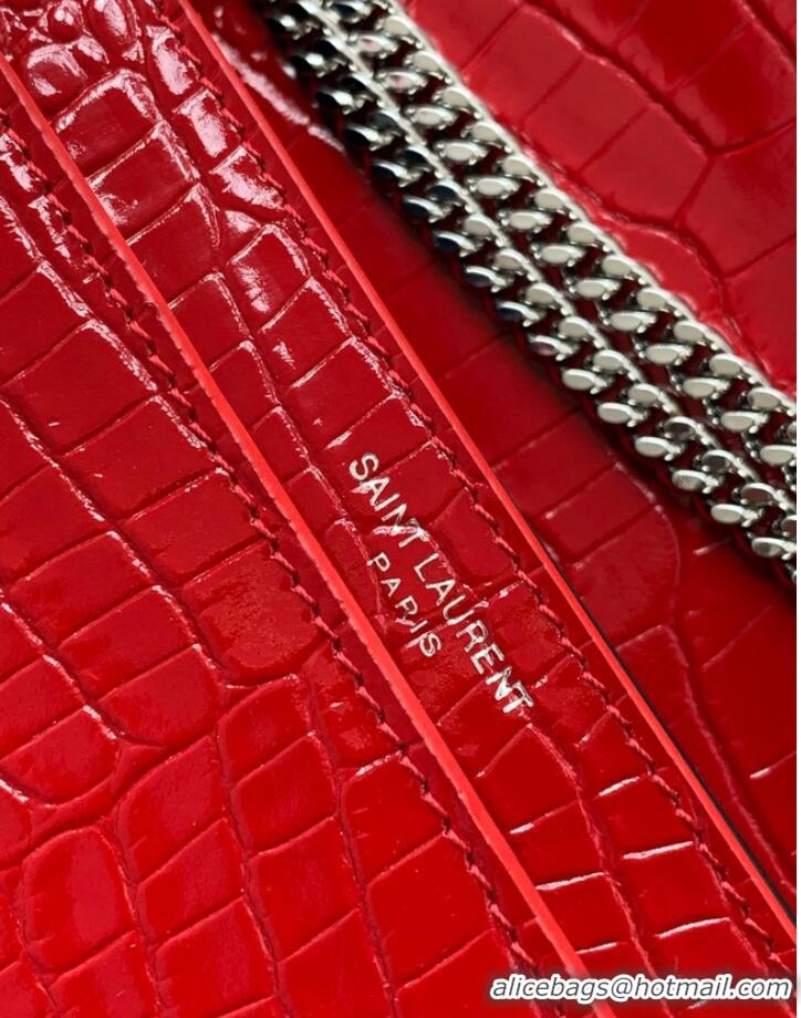 Buy Grade SAINT LAURENT CASSANDRA MEDIUM CHAIN BAG IN CROCODILE EMBOSSED SHINY LEATHER 532750 ROUGE EROS