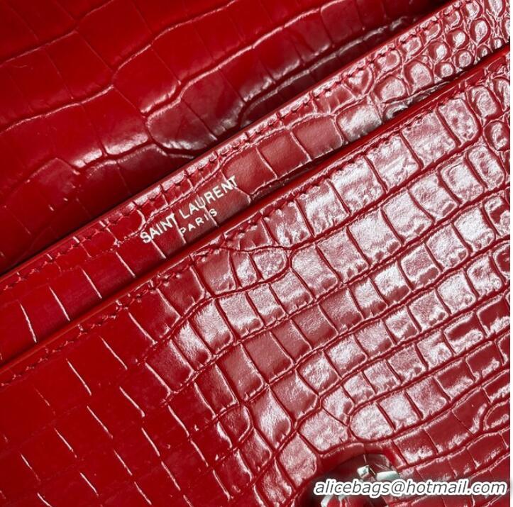 Buy Grade SAINT LAURENT CASSANDRA MEDIUM CHAIN BAG IN CROCODILE EMBOSSED SHINY LEATHER 532750 ROUGE EROS