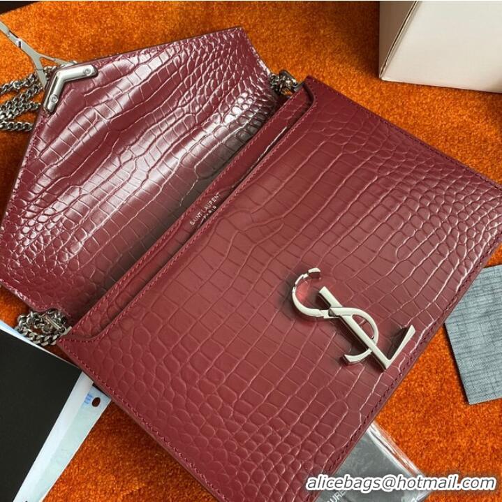 Discount SAINT LAURENT CASSANDRA MEDIUM CHAIN BAG IN CROCODILE EMBOSSED SHINY LEATHER 532750 Burgundy