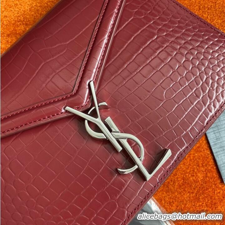 Discount SAINT LAURENT CASSANDRA MEDIUM CHAIN BAG IN CROCODILE EMBOSSED SHINY LEATHER 532750 Burgundy