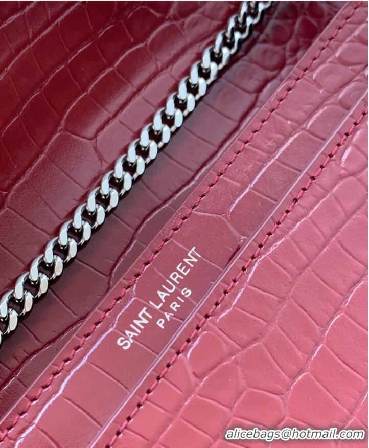 Discount SAINT LAURENT CASSANDRA MEDIUM CHAIN BAG IN CROCODILE EMBOSSED SHINY LEATHER 532750 Burgundy