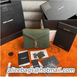 Inexpensive SAINT LAURENT CASSANDRA MEDIUM CHAIN BAG IN CROCODILE EMBOSSED SHINY LEATHER 532750 green