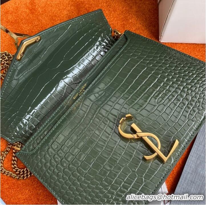 Inexpensive SAINT LAURENT CASSANDRA MEDIUM CHAIN BAG IN CROCODILE EMBOSSED SHINY LEATHER 532750 green