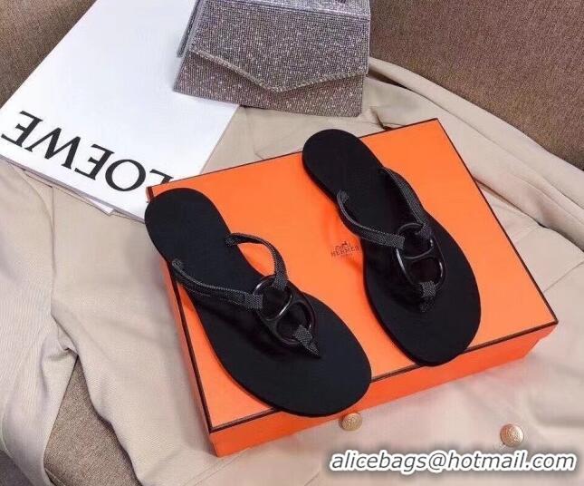 Sophisticated Hermes Beach Thong Slide Sandals 021713 Black