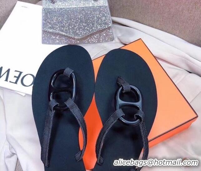 Sophisticated Hermes Beach Thong Slide Sandals 021713 Black