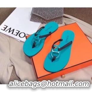 Perfect Hermes Beach Thong Slide Sandals 021713 Blue