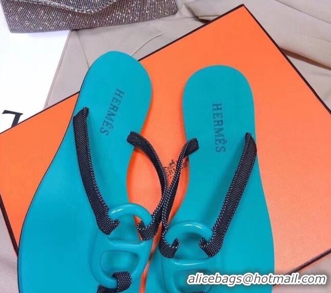 Perfect Hermes Beach Thong Slide Sandals 021713 Blue