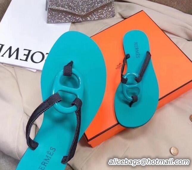 Perfect Hermes Beach Thong Slide Sandals 021713 Blue