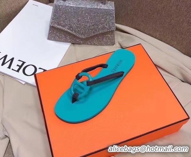 Perfect Hermes Beach Thong Slide Sandals 021713 Blue