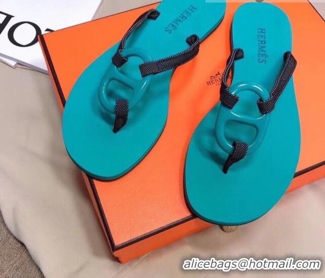 Perfect Hermes Beach Thong Slide Sandals 021713 Blue