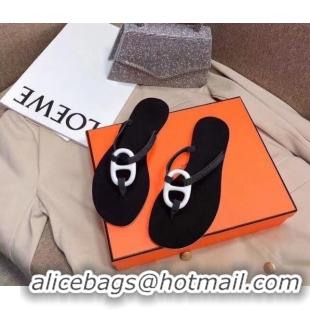 Grade Quality Hermes Beach Thong Slide Sandals 021713 Black/White