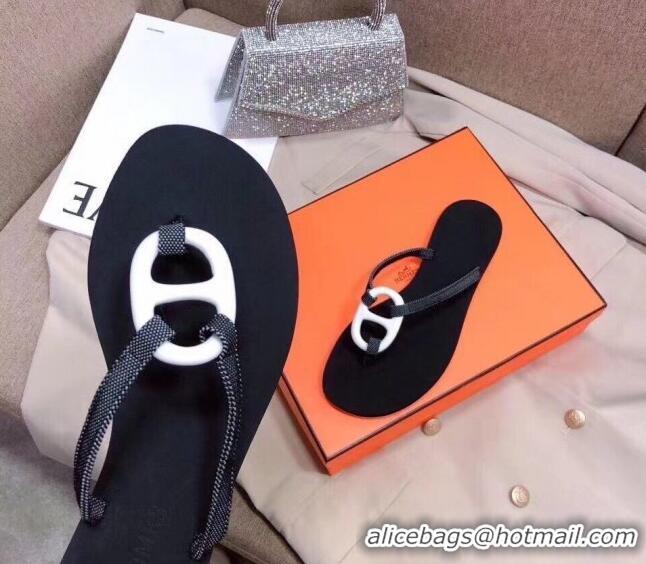 Grade Quality Hermes Beach Thong Slide Sandals 021713 Black/White