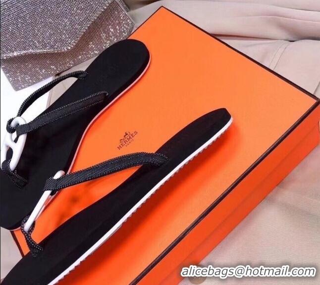 Grade Quality Hermes Beach Thong Slide Sandals 021713 Black/White