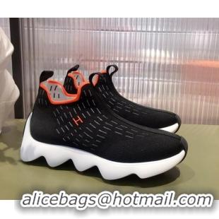 Sumptuous Hermes Eclair Knit High top Sneakers 021938 Black