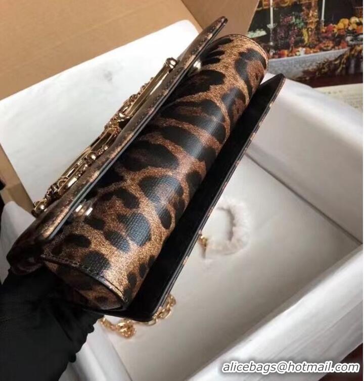 Unique Grade Dolce & Gabbana Origianl Leopard Print Leather Shoulder Bag 4006-1 brown