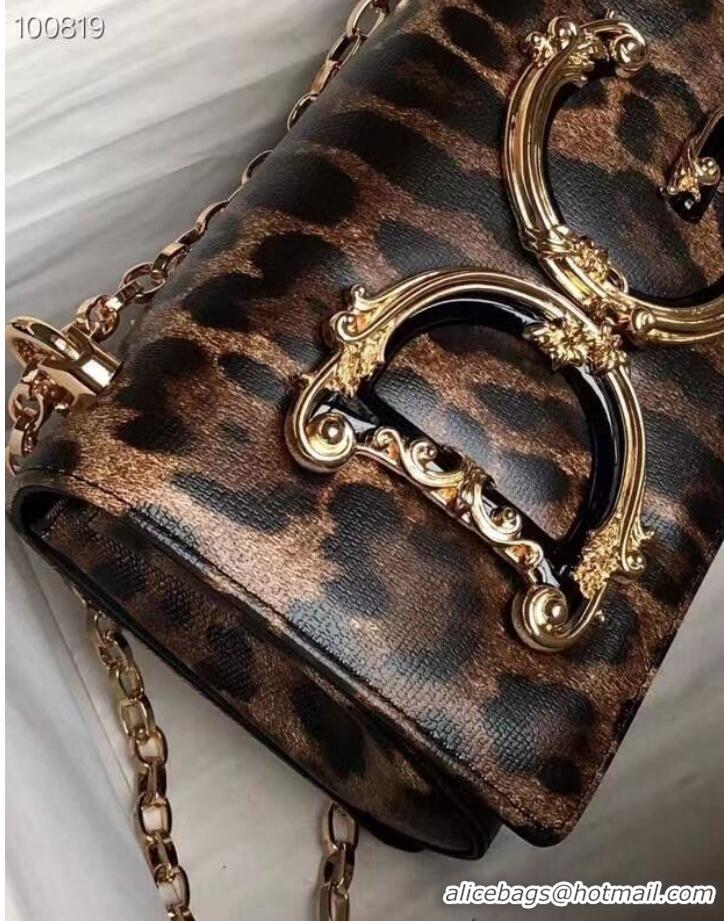 Unique Grade Dolce & Gabbana Origianl Leopard Print Leather Shoulder Bag 4006-1 brown