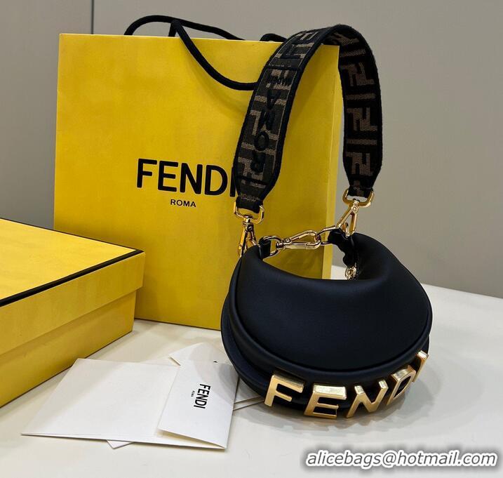 Top Grade Fendi Praphy Original Leather Big FENDI Logo Mini Bag 80056S Black