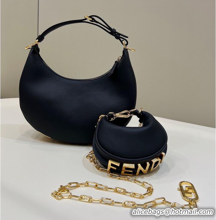 Top Grade Fendi Praphy Original Leather Big FENDI Logo Mini Bag 80056S Black