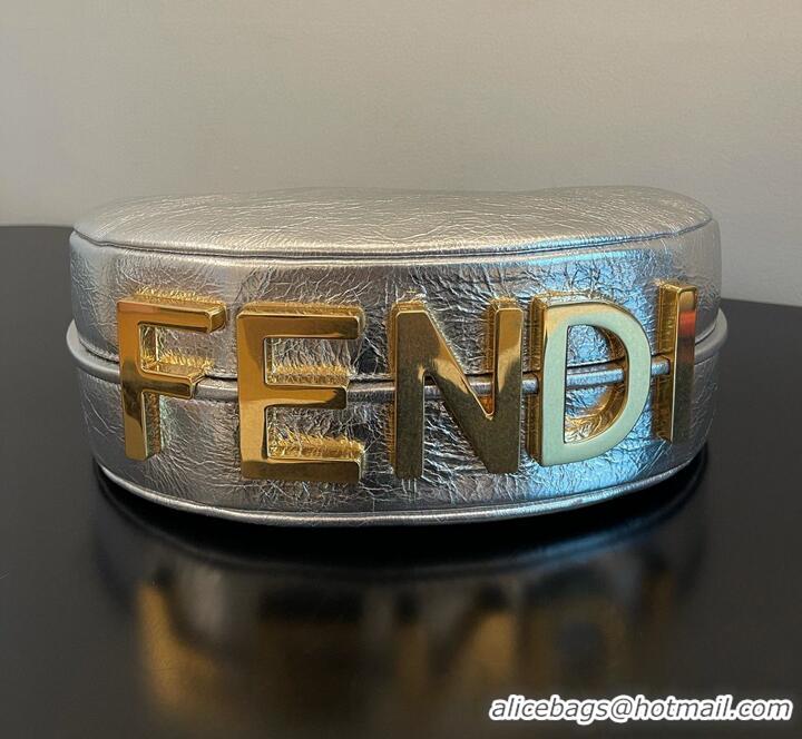 Top Grade Fendi Praphy Original Leather Big Logo Bag 80056M Silver