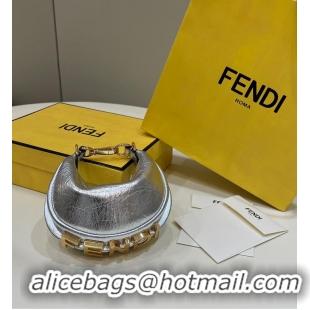 Luxury Classic Fendi Praphy Original Leather Big FENDI Logo Mini Bag 80056S Silver