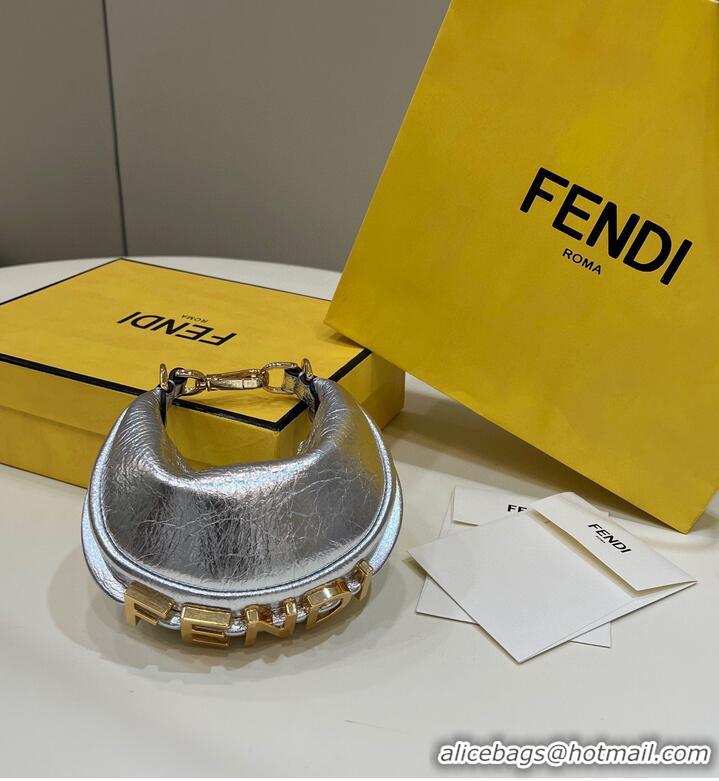 Luxury Classic Fendi Praphy Original Leather Big FENDI Logo Mini Bag 80056S Silver