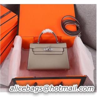 Grade Inexpensive Hermes Kelly 20cm Tote Bag Original Epsom Leather KL20 Gray Siliver