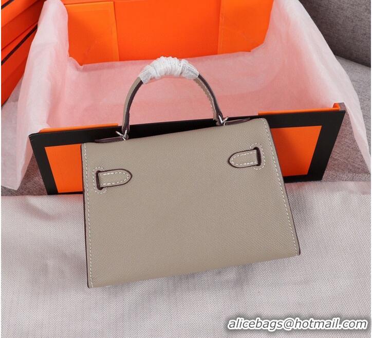 Grade Inexpensive Hermes Kelly 20cm Tote Bag Original Epsom Leather KL20 Gray Siliver