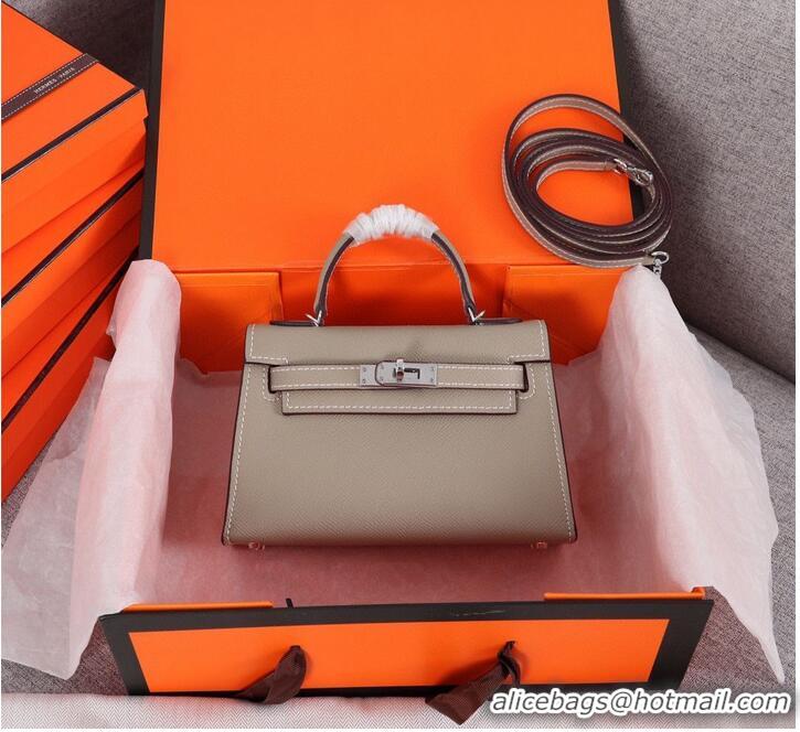 Grade Inexpensive Hermes Kelly 20cm Tote Bag Original Epsom Leather KL20 Gray Siliver