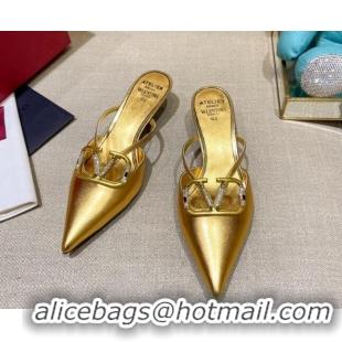 Top Grade Valentino VLogo Lambskin Heel Mules 021660 Gold