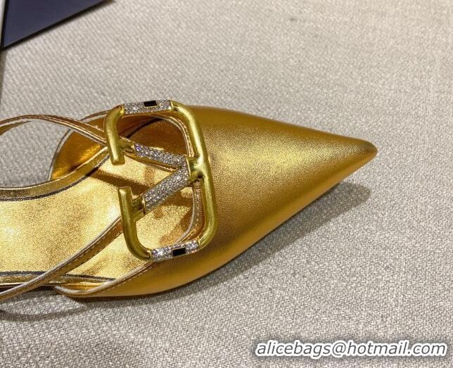 Top Grade Valentino VLogo Lambskin Heel Mules 021660 Gold