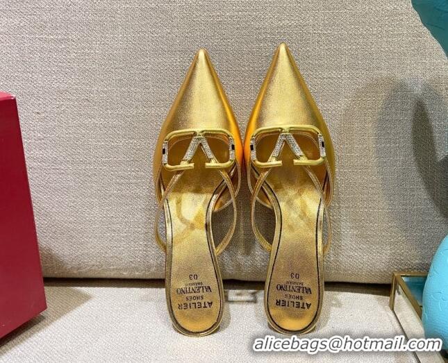 Top Grade Valentino VLogo Lambskin Heel Mules 021660 Gold