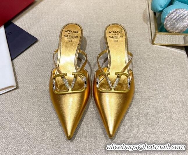 Top Grade Valentino VLogo Lambskin Heel Mules 021660 Gold