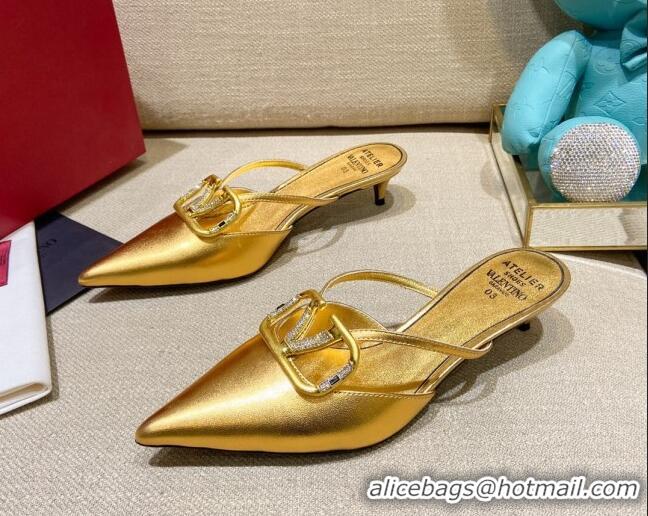 Top Grade Valentino VLogo Lambskin Heel Mules 021660 Gold