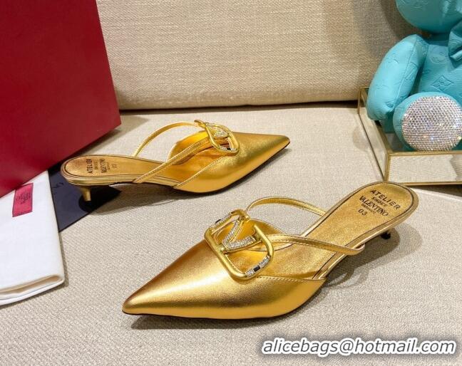 Top Grade Valentino VLogo Lambskin Heel Mules 021660 Gold