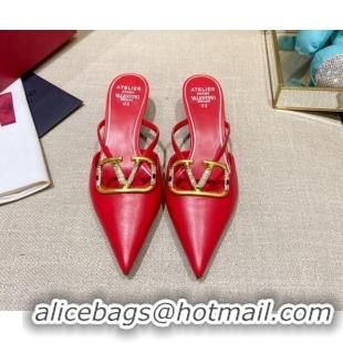 Best Product Valentino VLogo Lambskin Heel Mules 021660 Red