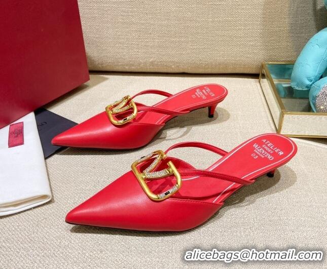 Best Product Valentino VLogo Lambskin Heel Mules 021660 Red