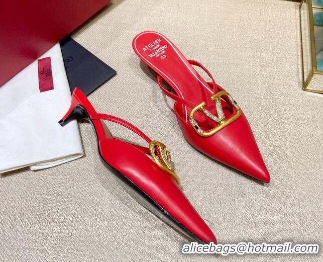 Best Product Valentino VLogo Lambskin Heel Mules 021660 Red