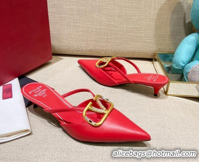 Best Product Valentino VLogo Lambskin Heel Mules 021660 Red