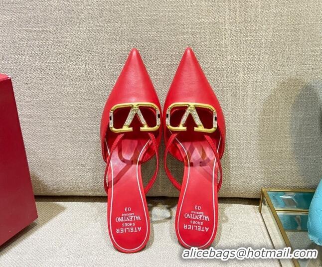 Best Product Valentino VLogo Lambskin Heel Mules 021660 Red