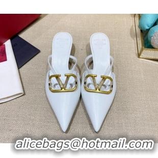 Stylish Valentino VLogo Lambskin Heel Mules 021660 White