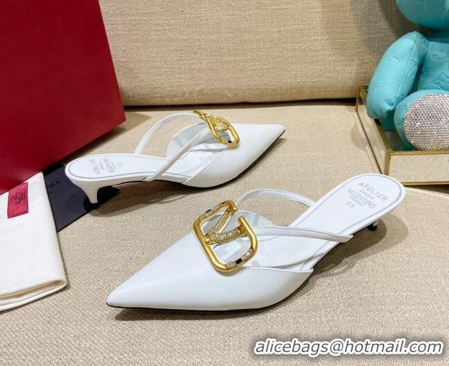 Stylish Valentino VLogo Lambskin Heel Mules 021660 White