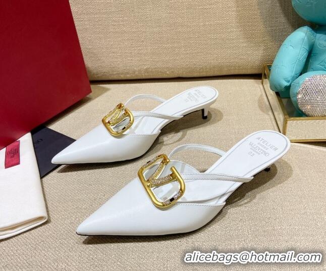 Stylish Valentino VLogo Lambskin Heel Mules 021660 White