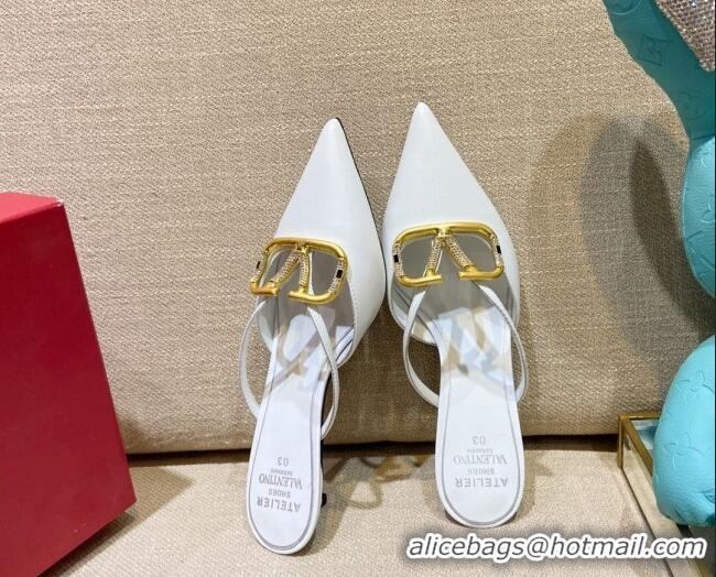 Stylish Valentino VLogo Lambskin Heel Mules 021660 White