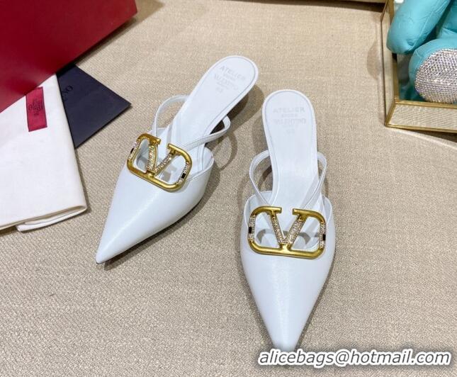 Stylish Valentino VLogo Lambskin Heel Mules 021660 White