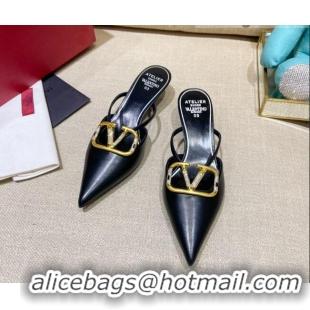 Cheap Price Valentino VLogo Lambskin Heel Mules 021660 Black