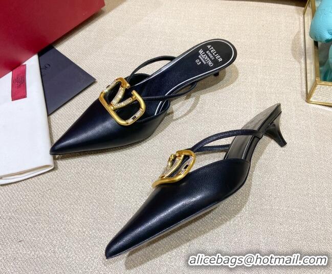 Cheap Price Valentino VLogo Lambskin Heel Mules 021660 Black