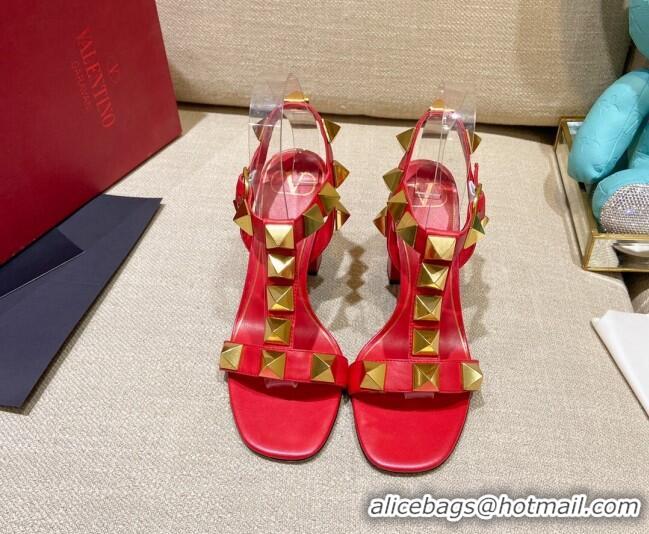 Perfect Valentino Roman Stud Calfskin Sandals 9cm 021664 Red