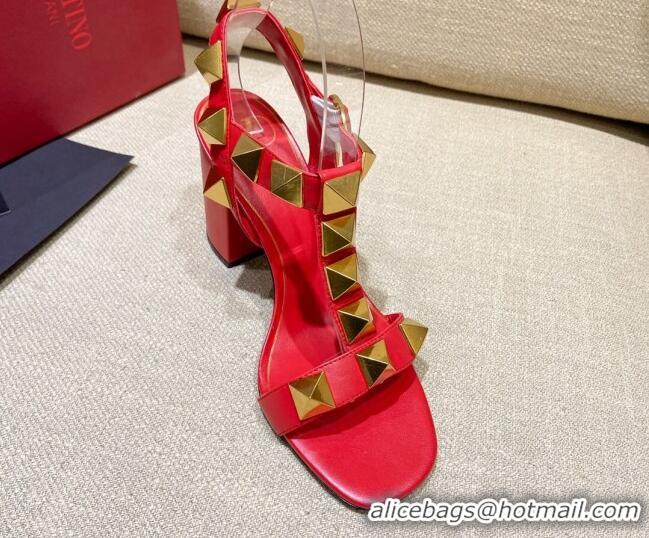 Perfect Valentino Roman Stud Calfskin Sandals 9cm 021664 Red